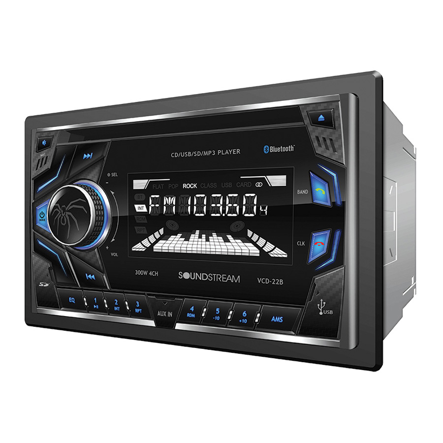 Soundstream VCD22B Double Din Car CD/MP3 Player Bluetooth AUX USB SD